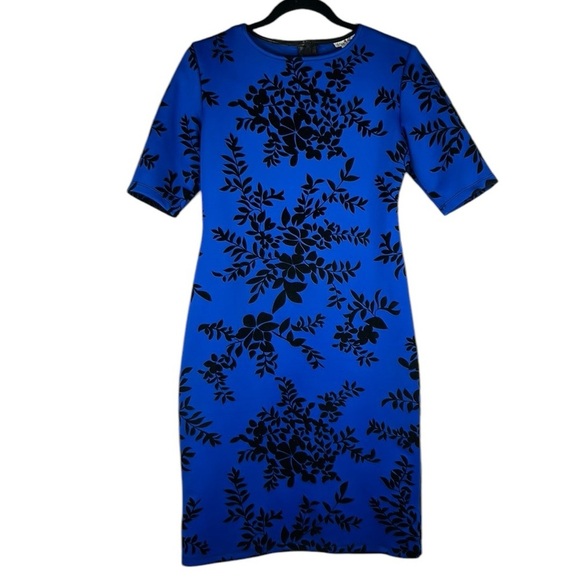 Olivia Matthews Cobalt Blue Black Floral Special Occasion Cocktail Dress Size S - Picture 1 of 7